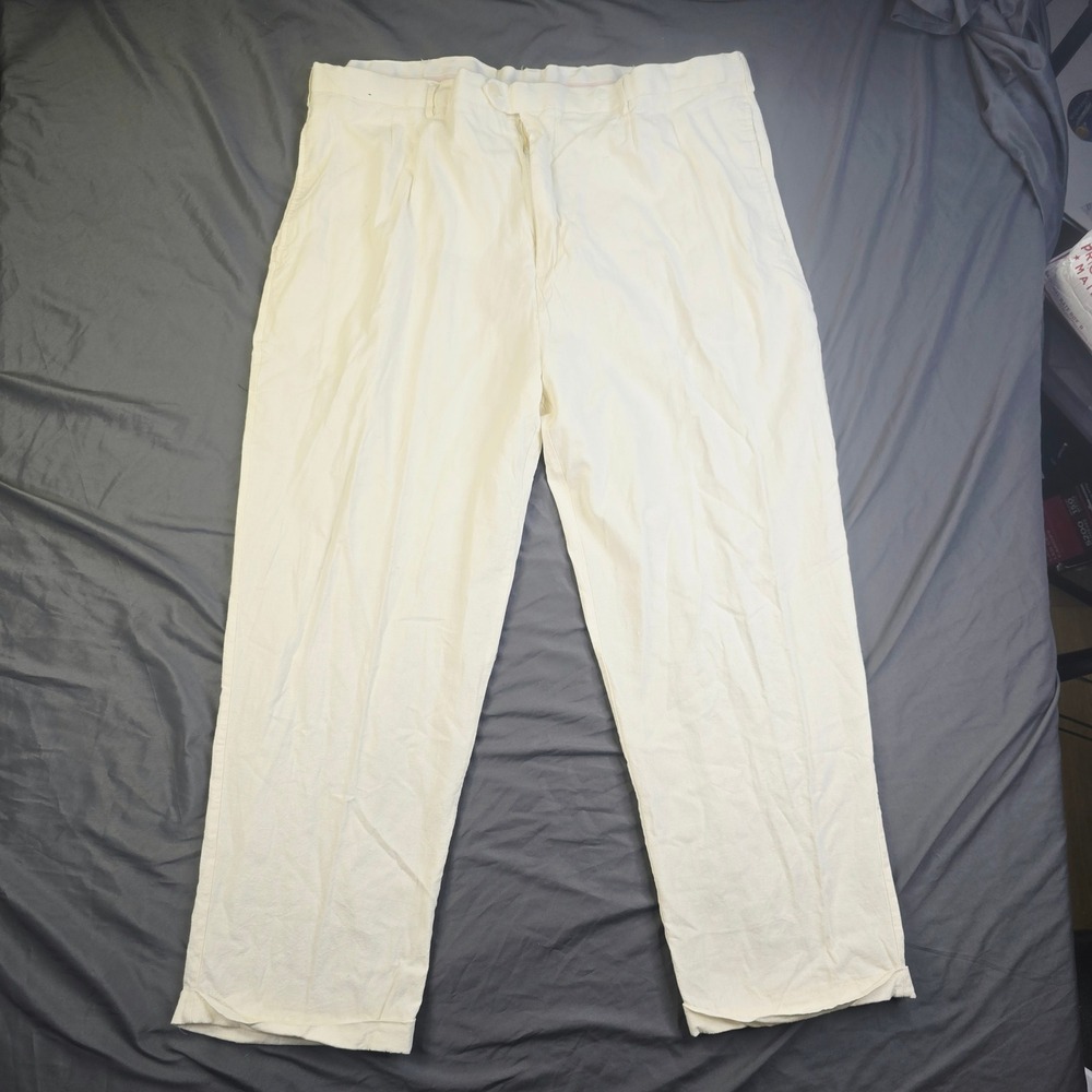 TRUST Men's W48xL30 Linen Blend Trousers 48x30 Cream Off-White Pants C47